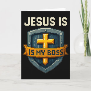 Jesus ist mein Chef Christlicher Schild Superheld Karte