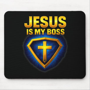 Jesus ist mein Chef Christlicher Schild Superheld  Mousepad