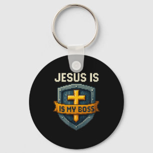 Jesus ist mein Chef Christlicher Schild Superheld Schlüsselanhänger