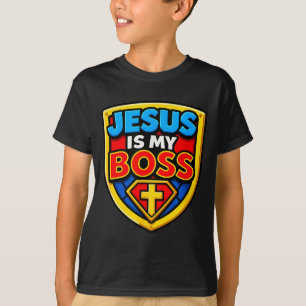 Jesus ist mein Chef Christlicher Schild Superheld T-Shirt