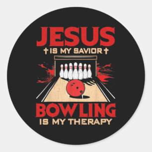 Jesus ist mein Erlöser Bowling ist meine Therapie Runder Aufkleber