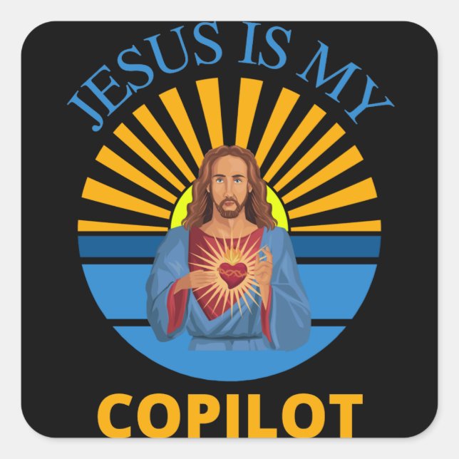 JESUS IST MEIN KOPILOT QUADRATISCHER AUFKLEBER (Vorderseite)