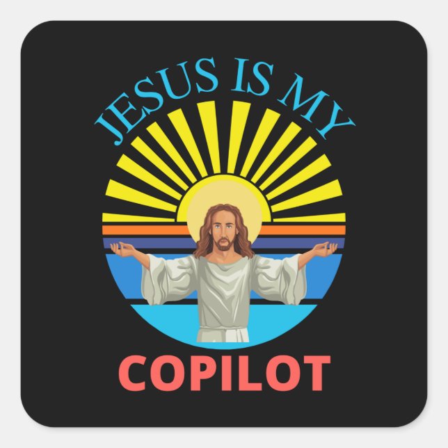 JESUS IST MEIN KOPILOT QUADRATISCHER AUFKLEBER (Vorderseite)