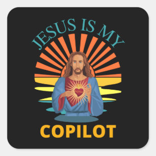JESUS IST MEIN KOPILOT QUADRATISCHER AUFKLEBER
