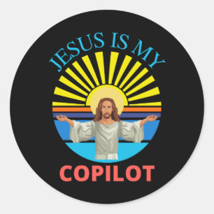 JESUS IST MEIN KOPILOT RUNDER AUFKLEBER