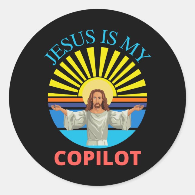 JESUS IST MEIN KOPILOT RUNDER AUFKLEBER (Vorderseite)