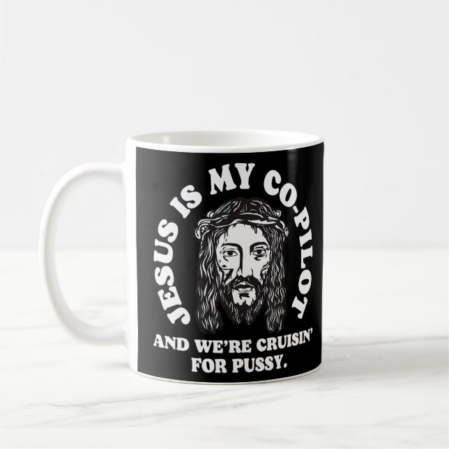 Jesus ist mein Kopilot und wir Cruising Spaß Jok Kaffeetasse (Links)