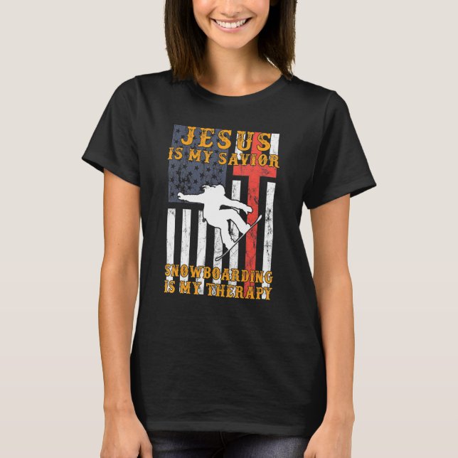 Jesus ist mein Retter Snowboarden ist meine Heilme T-Shirt (Vorderseite)