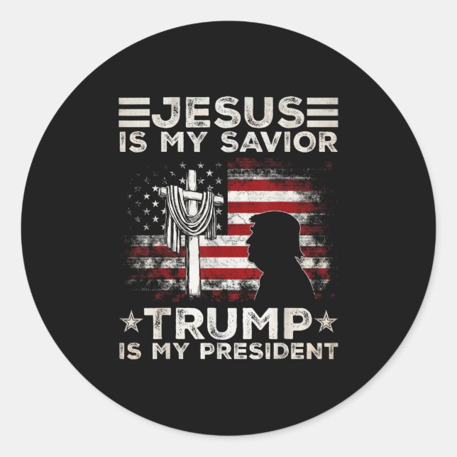Jesus ist mein Retter Trump ist mein Präsident 202 Runder Aufkleber (Vorderseite)