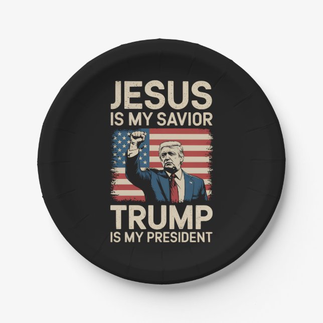 Jesus ist mein Retter Trump ist mein Präsident 47  Pappteller (Vorderseite)