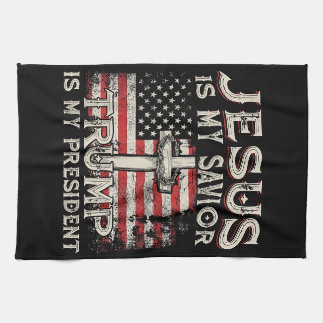 Jesus ist mein Retter Trump ist mein Präsident Ame Geschirrtuch (Horizontal)