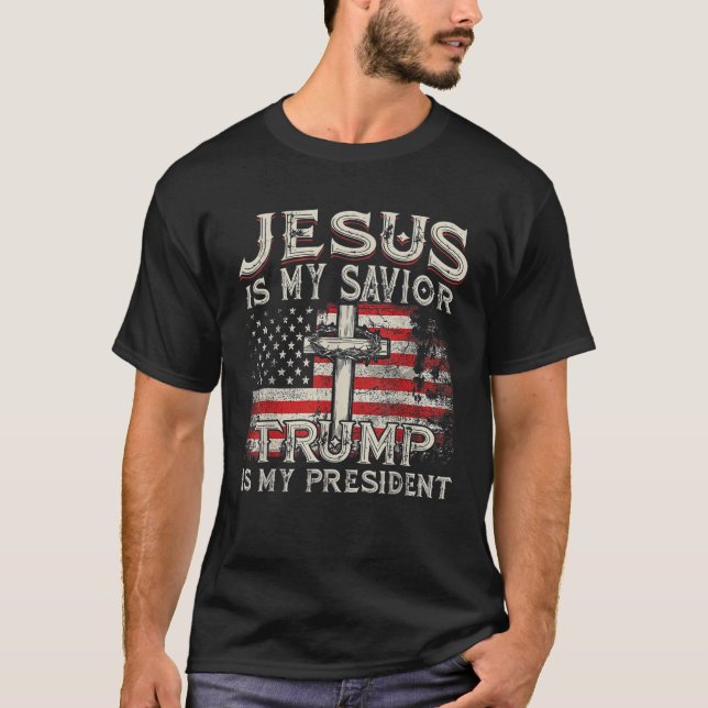 Jesus ist mein Retter Trump ist mein Präsident Ame T-Shirt (Vorderseite)