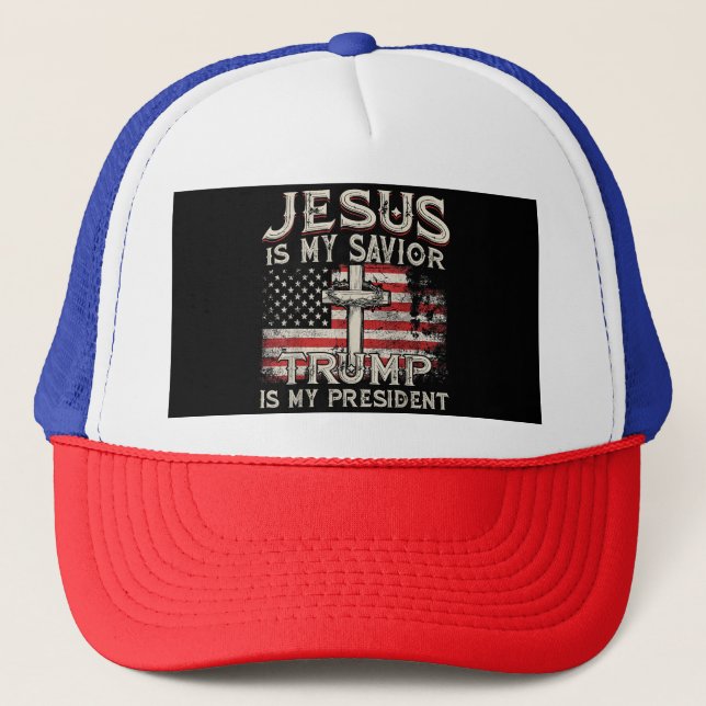 Jesus ist mein Retter Trump ist mein Präsident Ame Truckerkappe (Vorderseite)