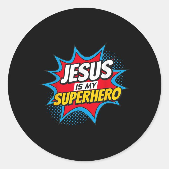 Jesus ist mein Superheld Christlich Runder Aufkleber (Vorderseite)