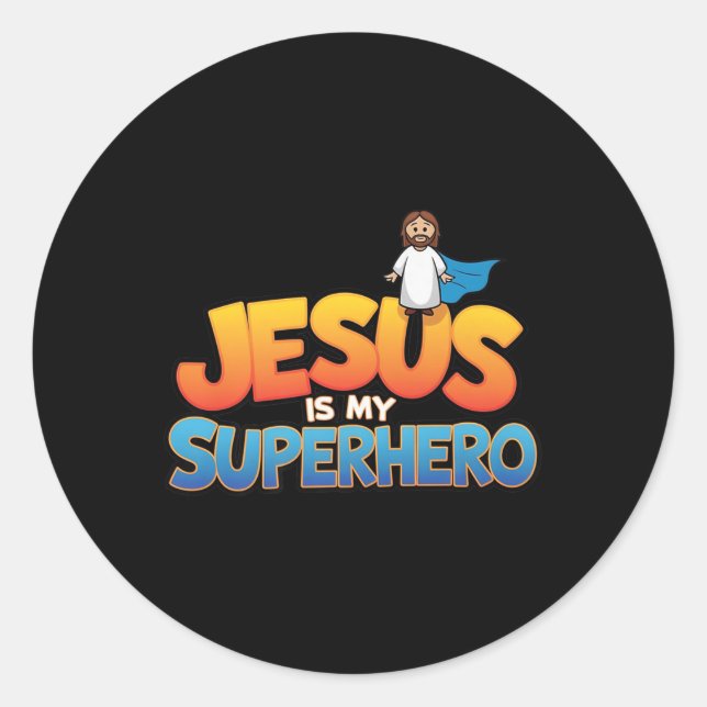 Jesus ist mein Superheld Christlichen Männer Junge Runder Aufkleber (Vorderseite)