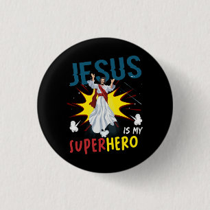 Jesus ist mein Superheld Niedlich mächtiger Christ Button