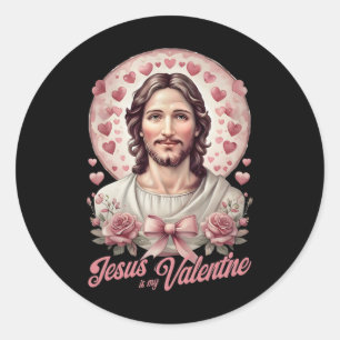 Jesus ist mein Valentinstag Coquette Bow Cross Fai Runder Aufkleber