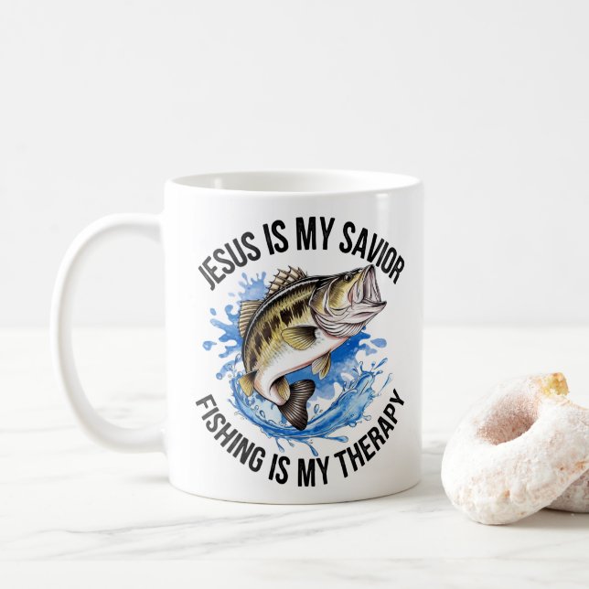 Jesus ist meine Retter-Fischerei ist meine Therapi Kaffeetasse (Mit Donut)