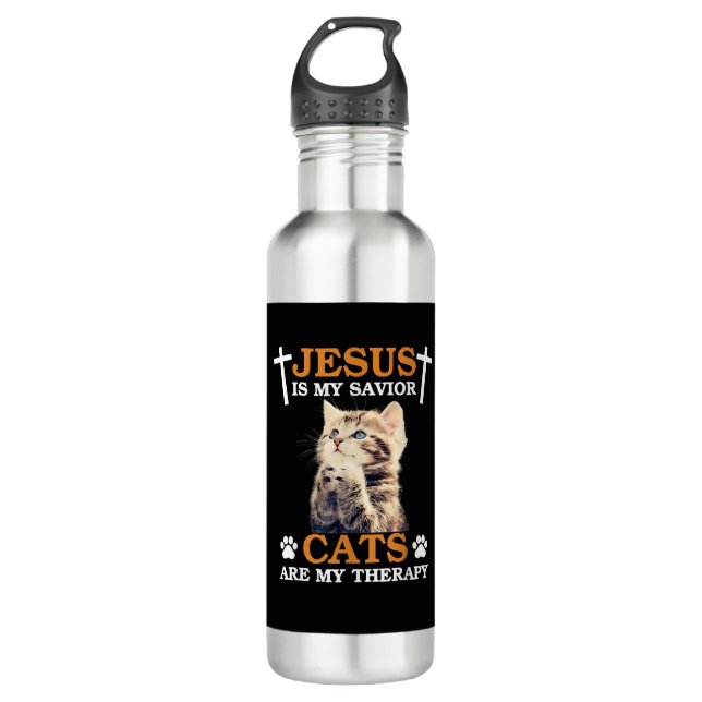 Jesus ist meine Retter Katze sind Meine Heilchrist Edelstahlflasche (Vorderseite)