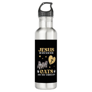 Jesus ist meine Retter Katzen sind meine Therapie  Edelstahlflasche