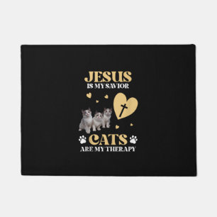 Jesus ist meine Retter Katzen sind meine Therapie  Fußmatte