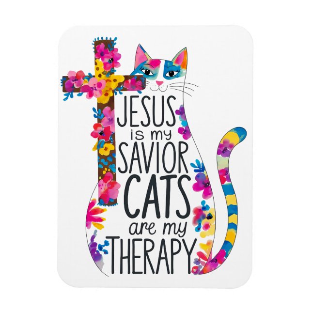 Jesus ist meine Retter Katzen sind meine Therapie  Magnet (Vertikal)