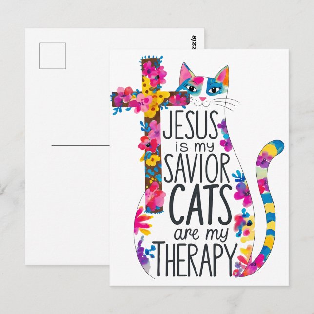 Jesus ist meine Retter Katzen sind meine Therapie  Postkarte (Vorne/Hinten)