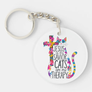 Jesus ist meine Retter Katzen sind meine Therapie Schlüsselanhänger