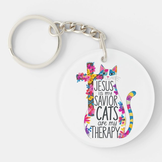 Jesus ist meine Retter Katzen sind meine Therapie  Schlüsselanhänger (Vorderseite)