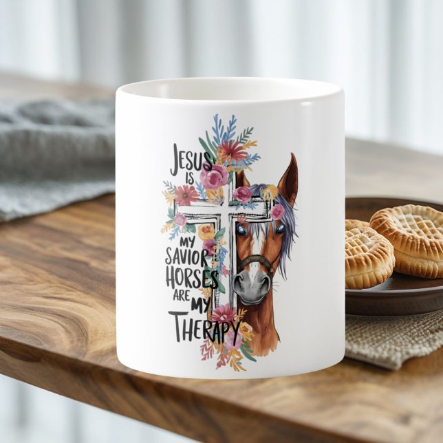 Jesus ist meine Retter Pferde sind meine Therapie  Kaffeetasse (Von Creator hochgeladen)