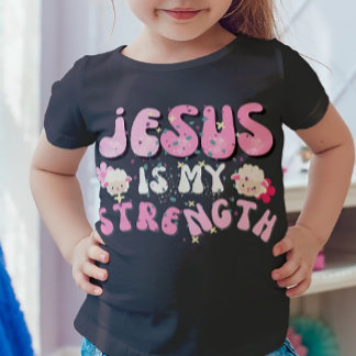 Jesus ist meine Stärke Niedliche Lamm Cartoon Typo T-Shirt