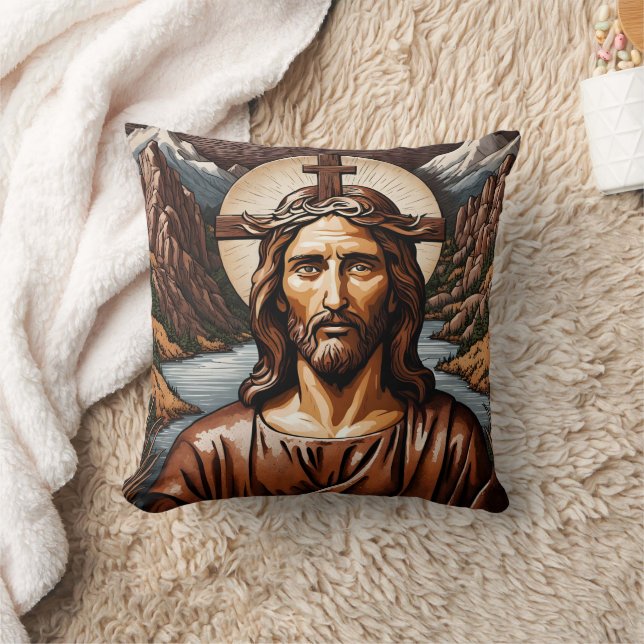 Jesus ist von Bergen und Fluss umgeben Kissen (Decke)