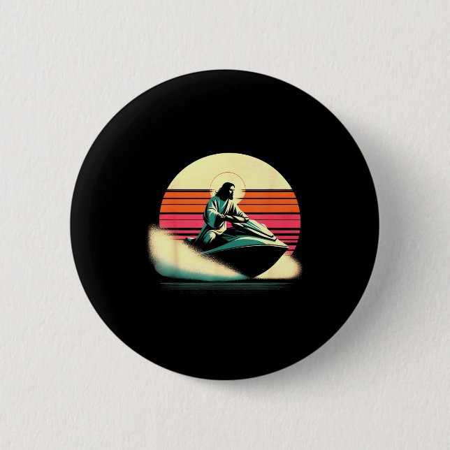 Jesus Jetski fahren - lustiger christlicher religi Button (Vorderseite)