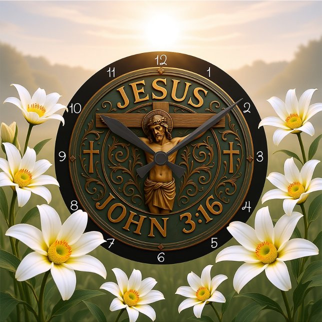Jesus John 3:16 Metallic Cross Runde Wanduhr (Von Creator hochgeladen)