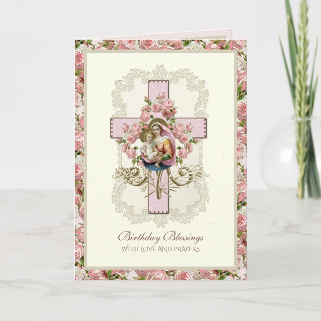Jesus Jungfrau Mary Floral Rose Religiöse Karte (Vorderseite)
