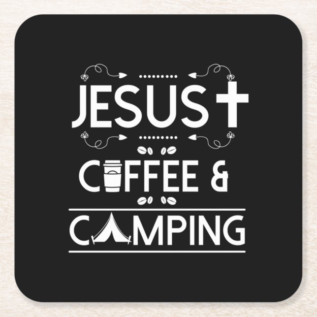 Jesus Kaffee und Camping Rechteckiger Pappuntersetzer (Vorderseite)