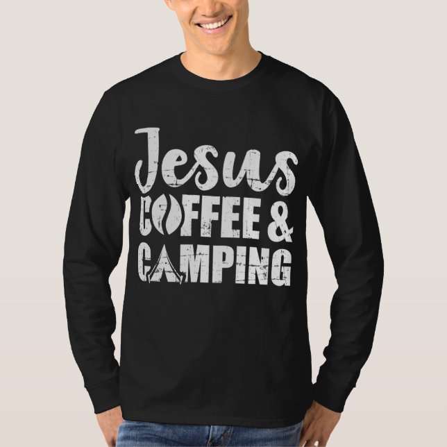 Jesus Kaffee und Camping T-Shirt (Vorderseite)