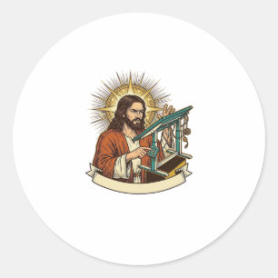 Jesus Kaput Stehender Schreibtisch Steckt Halbwegs Runder Aufkleber