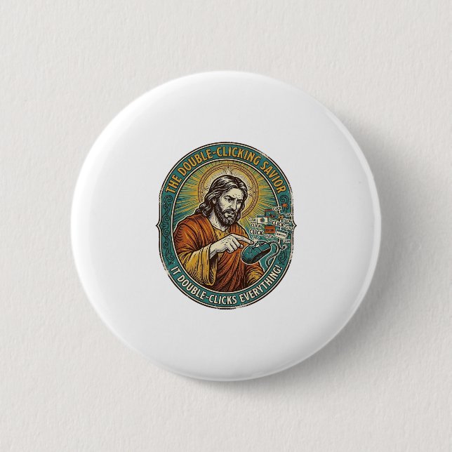 Jesus kaputte Doppelklick-Maus IT-Büro-Technik  Button (Vorderseite)