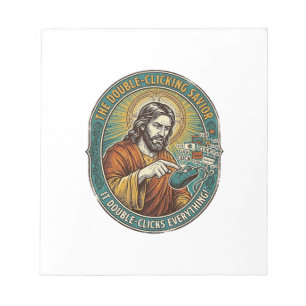 Jesus kaputte Doppelklick-Maus IT-Büro-Technik  Notizblock