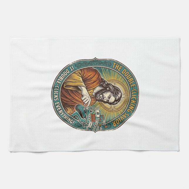 Jesus kaputte Doppelklickmaus IT Büro Tech  Geschirrtuch (Horizontal)