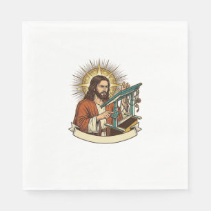 Jesus kaputter Stehschreibtisch steckt halb im Bür Serviette