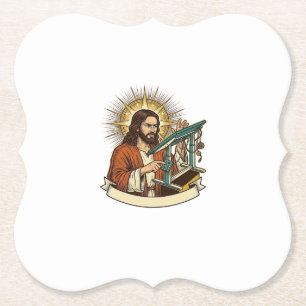 Jesus kaputter Stehschreibtisch steckt halb im Bür Untersetzer