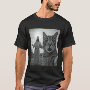Jesus-Katze Selfie Lustiges Religiöses Meme-Foto T-Shirt