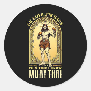Jesus kennt den Muay Thai Boxing Kickboxing Mixed  Runder Aufkleber