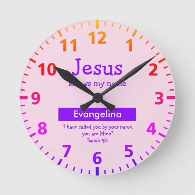 JESUS KENNT MEINEN NAMEN Hübsch Pink Personalisier Runde Wanduhr (Vorderseite)