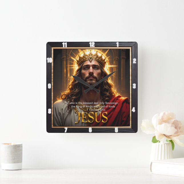 Jesus King Crown Sovereign Majesty Robe Quadratische Wanduhr (Zuhause)