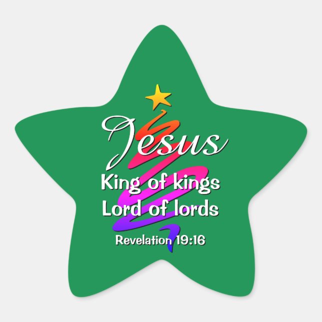 JESUS KING OF KINGS | Modernes Grün | Weihnachten Stern-Aufkleber (Vorderseite)