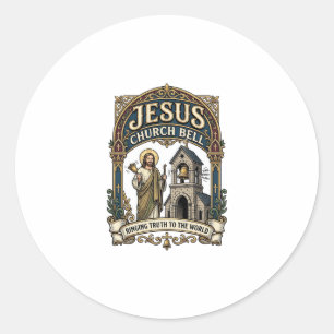 Jesus-Kirche Glocke Jesus-Kirche Glocke Christlich Runder Aufkleber