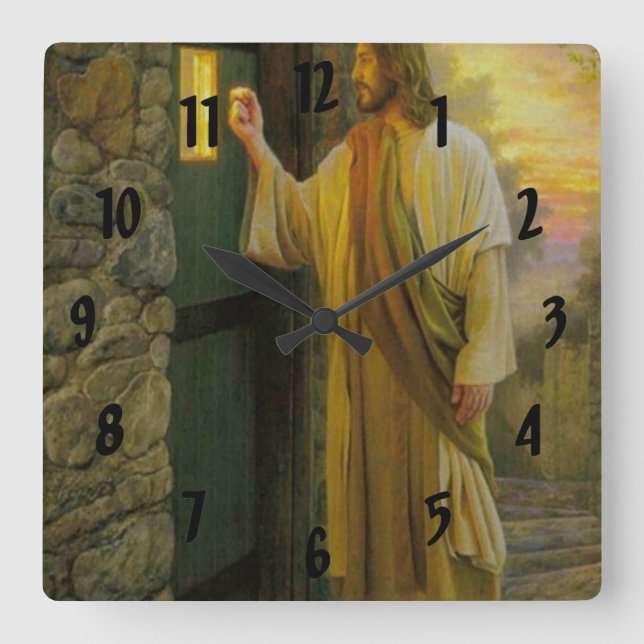 Jesus klopft an deiner Tür 6a Quadratische Wanduhr (Vorderseite)